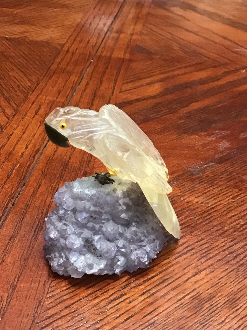 Estate Hand Carved Bird on  Amethyst Base